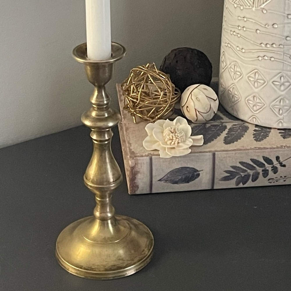 Antique Brass Candlestick - 8” Tall